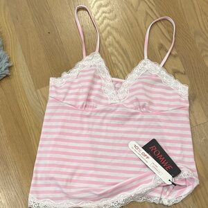 ROMWE Pink and White Striped Lace Camisole